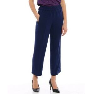 Tory Burch Addison Crepe Pull On Stretch Waist Cropped Pants Navy Sea- Size 4